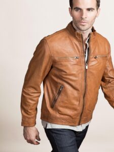Classic Men Tan Leather Jacket - Image 3