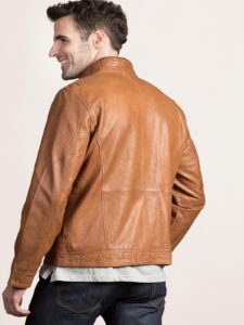 Classic Men Tan Leather Jacket - Image 2