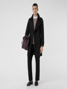 Men Coal Black Wool Trench