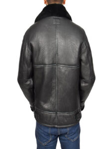 Men Black Shearling Flying Leather Jacket - Image 2