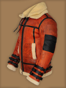 Men Distressed Brown Shearling Jacket - Image 4