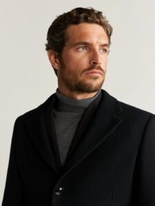 Men Black Tailored Wool Coat - Image 3