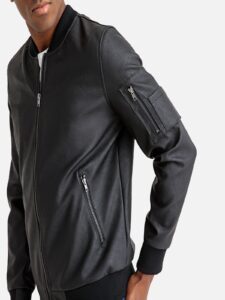 Men Black College Leather Jacket - Image 4