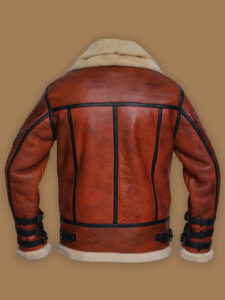 Women Distressed Brown Shearling Leather Jacket - Image 2