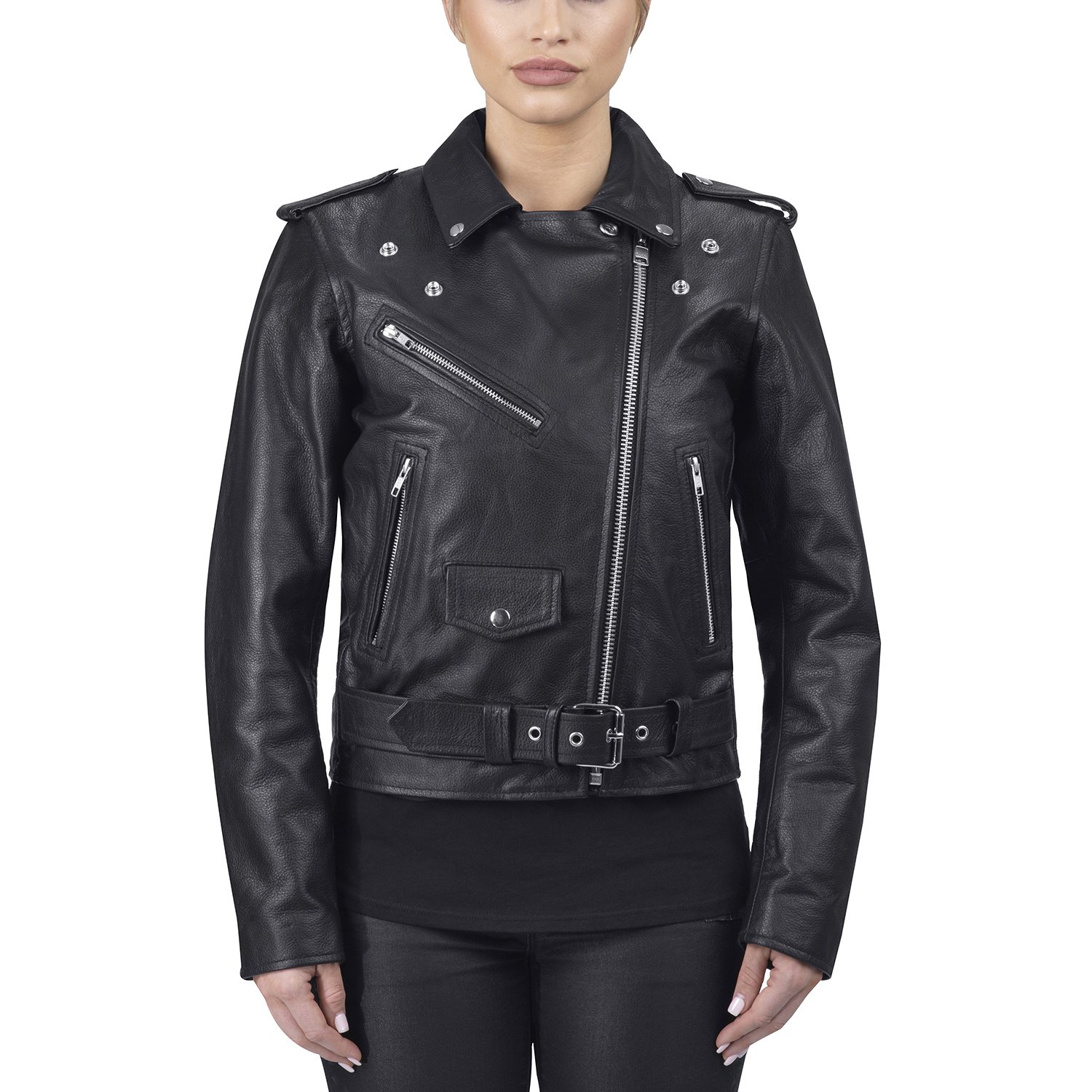 3-11.jpg Women Black Motorcycle Jacket - Image 1