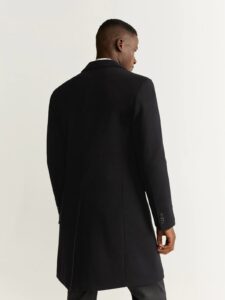 Men Black Lapel Wool Coat - Image 2