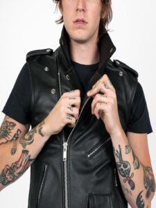 Men Black Leather Vest - Image 3