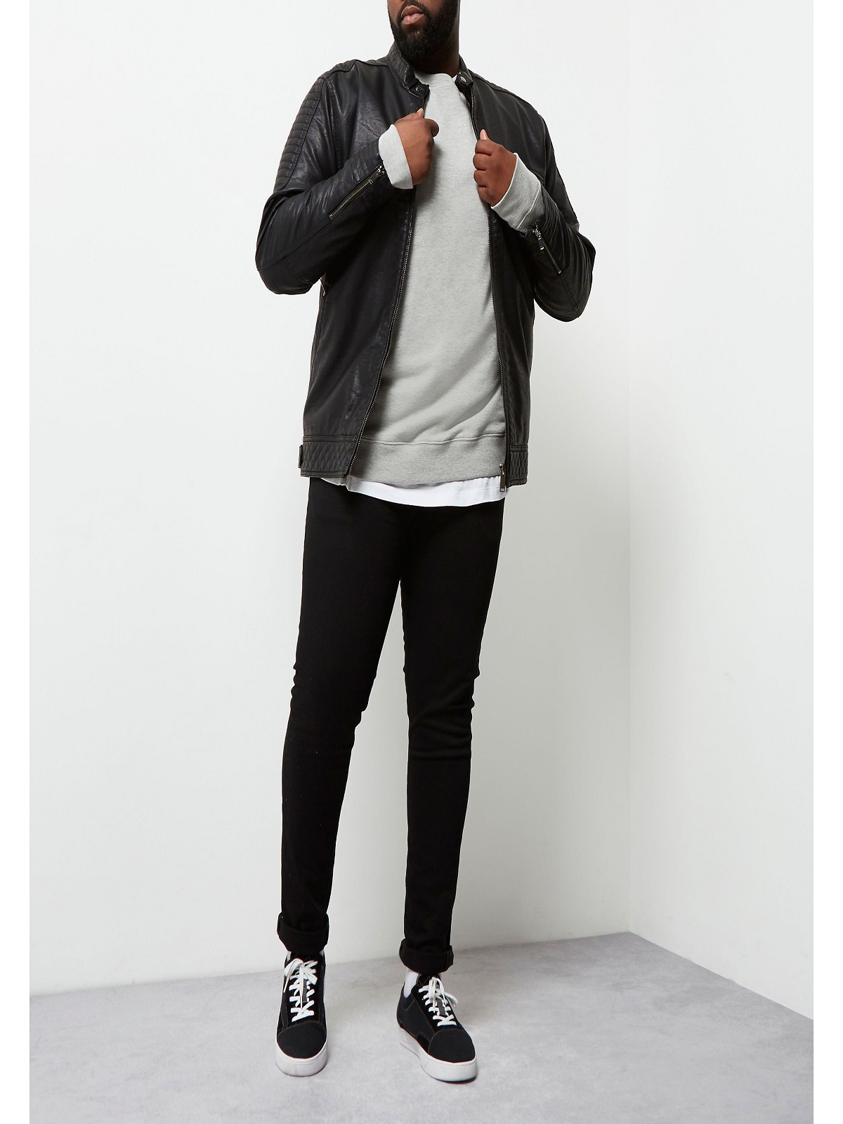 3-2.jpeg Men Black Racer Leather Jacket - Image 1