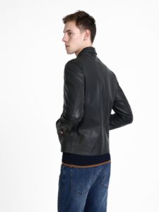 Men Black Shirt Leather Jacket - Image 2