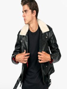 Men Black Jacket With Shearling - Image 3