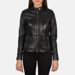 Women Rave Black Leather Jacket - Mauve Tree - Image 3