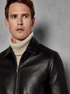 Men Black 90's Leather Jacket - Image 4