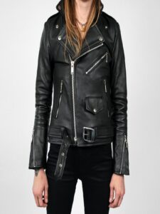 Women Jet Black Biker Jacket - Mauve Tree - Image 3