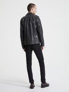 Men Charcoal Black Biker Jacket - Image 2