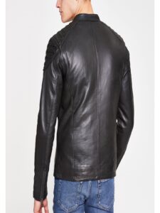 Men Black Superdry Leather Jacket - Image 2