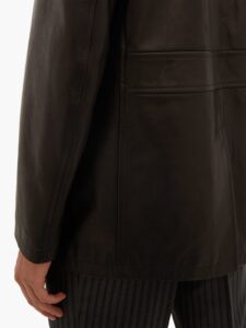 Men Brown Long Leather Jacket - Image 4