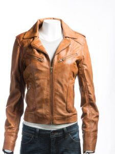 Tan Short Biker Leather Jacket
