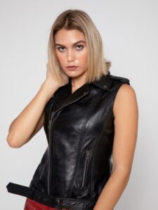 Women Black Leather Vest - Image 4