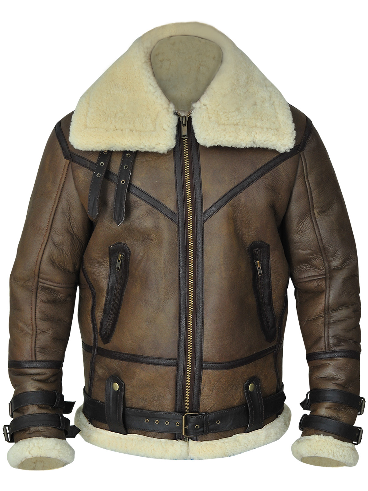 3-41-1.jpg Men Brown B3 Aviator Shearling Jacket - Image 1