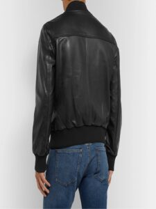 Men Black Bomber Leather Jacket - Image 2