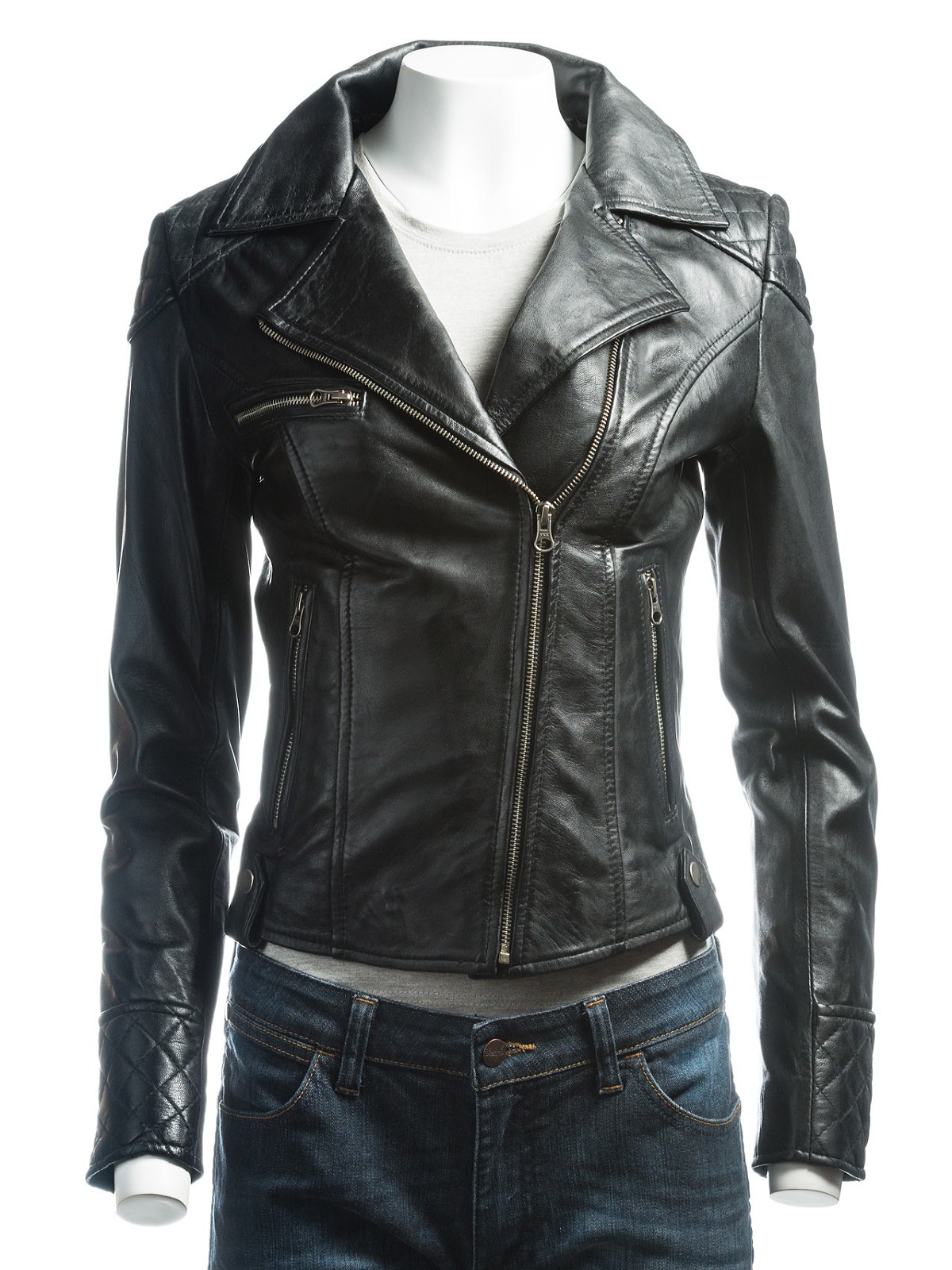 3-6-1.jpg Fitted Biker Leather Jacket - Image 1