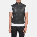 Men Black Motorcycle Vest - Mauve Tree - Image 3