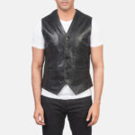 Men Black Leather Vest - Mauve Tree - Image 3