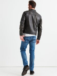 Men Faded Black Leather Jacket - Image 2