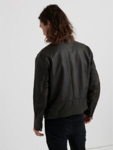 Men Short Black Leather Jacket - Image 2