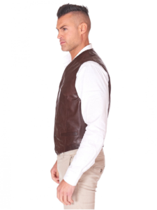 Men Black Real leather Biker Vest - Image 4