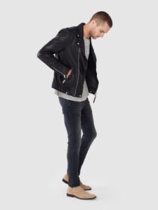 Men Black Leather Biker Jacket - Image 4