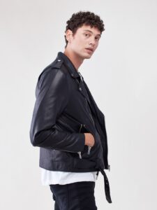 Men Black Biker Jacket - Mauve Tree - Image 3