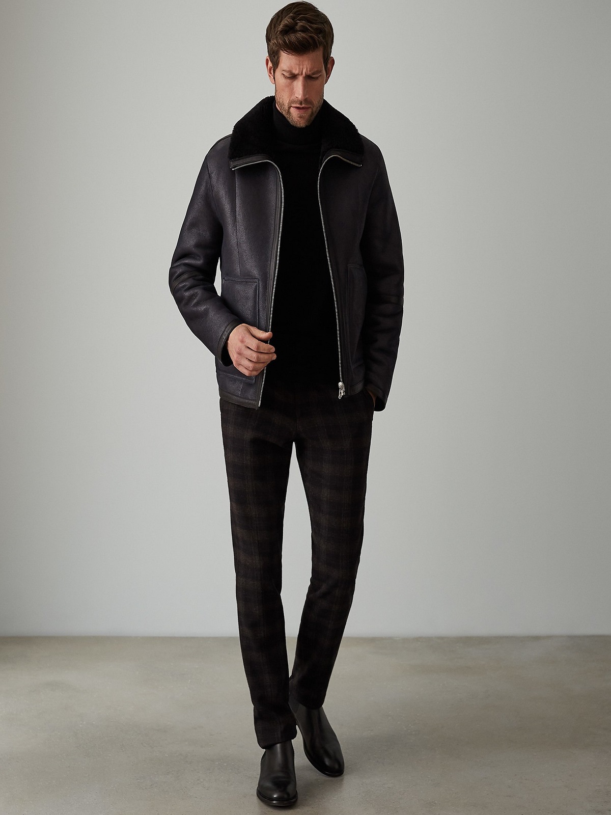 30-2.jpg Men Black Aviator Leather Jacket - Image 1
