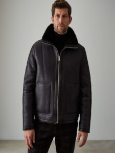 Men Black Aviator Leather Jacket - Image 3