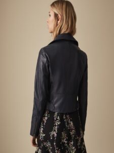 Women Navy Blue Leather Jacket - Image 2