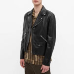 Men Smooth Black Biker Jacket - Mauve Tree