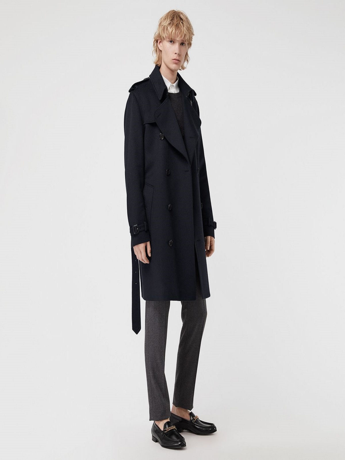 32b69322ba6b1dc3c2da071d3f48179bf1b8abec.jpg Men Rich Black Wool Trench - Image 1