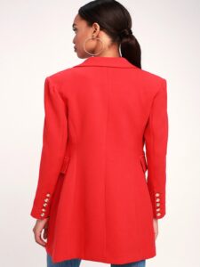 Women Cherry Red Long Coat - Mauve Tree - Image 2