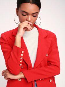 Women Cherry Red Long Coat - Mauve Tree - Image 3