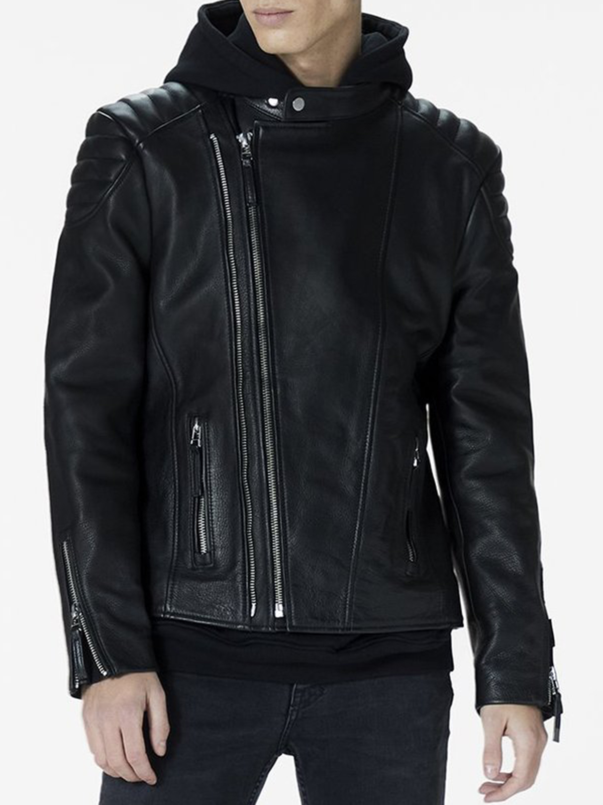 3456.jpg detachable hooded black biker jacket - Image 1