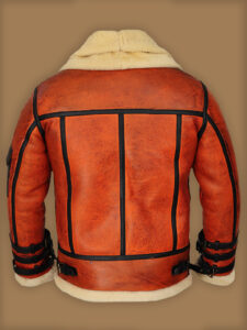 Men Distressed Brown Shearling Jacket - Image 2