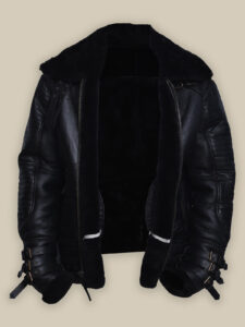 Men Black Biker Shearling Jacket - Mauve Tree - Image 4