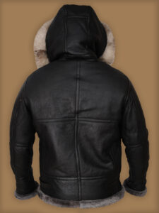 Men Black Shearling Jacket With Hoodie - Mauve Tree - Image 2