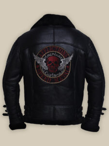 Men Black Biker Shearling Jacket - Mauve Tree - Image 2