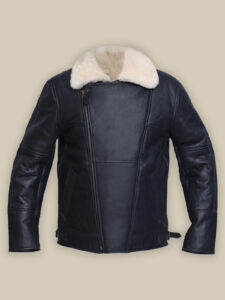 Men White Shearling Leather Jacket - Image 3