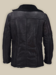 Men Black Shearling Biker Jacket - Image 2
