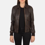 Women Brown Aviation Bomber Jacket - Mauve Tree - Image 4