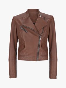 Women Tan Biker Jacket - Image 3