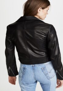 Women Waxed Black Leather Jacket - Image 2