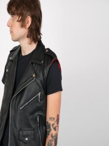 Men Black Leather Vest - Image 4